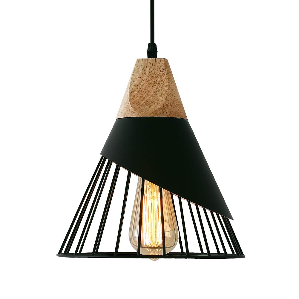 Mxsaoud Modern Black Pendant Light Over Kitchen Island, Adjustable Wood Hanging Light Fixture,Industrial Pendant Lighting for Dining Room,Living Room,Bedroom,Hallway,Kitchen,Bar Mxsaoud