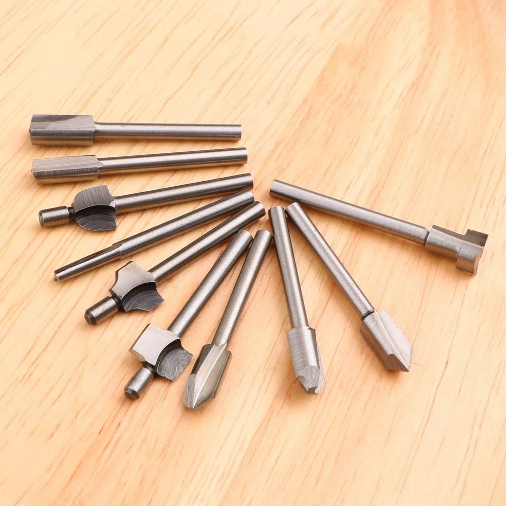 Mesee 10Pcs HSS Router Bits 1/8"(3mm) Shank Carbide Engraving Bit Set Fit Rotary Tool Tools for DIY Woodworking Edge Grooving Carving Milling Trimming Mesee