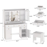 HUANLEGO Vanity Desk with Mirror and Lights, White Vanity Mirror with Lights Desk and Chair &7 Drawers, Cabinets Makeup Vanity Table with with Stool for Bedroom 3 Lights Mode and Brightness Adjusted HUANLEGO