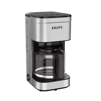 KRUPS Coffee Maker 10 Cups Simply Brew Stainless Steel Drip Coffee Maker, 900 Watts Coffee Filter, Drip Free, Dishwasher Safe Pot Silver and Black