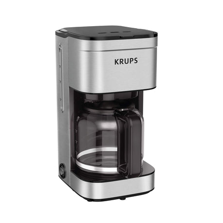 KRUPS Coffee Maker 10 Cups Simply Brew Stainless Steel Drip Coffee Maker, 900 Watts Coffee Filter, Drip Free, Dishwasher Safe Pot Silver and Black KRUPS