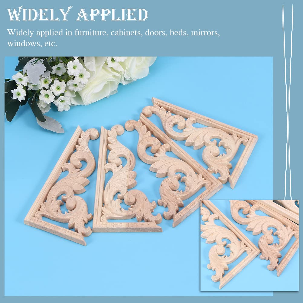 EXCEART 2Pcs Solid Wood Long Flower Piece Wall Applique Wood Carved Applique Door Wood onlays Onlay Applique Frame Furniture Wooden Appliques Corner EXCEART