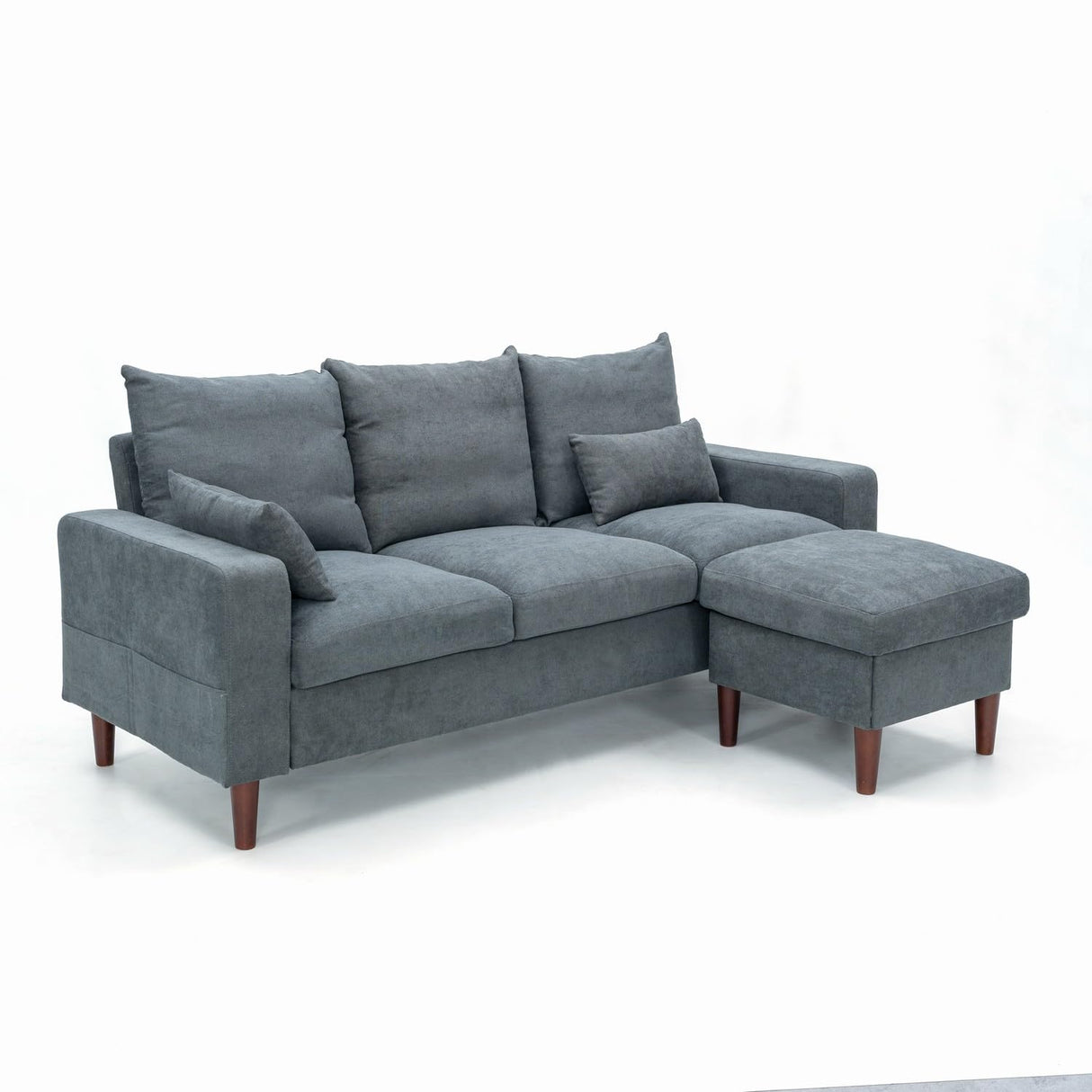 Panana Convertible Sectional Sofa Couch,L-Shaped, 2 or 3-Seat Sofa Sectional with Reversible Ottoman for Small Living Room, Apartment (Gray Linen Fabric, 3 Seater with Ottoman - Track arms) Panana