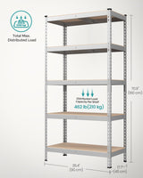 SONGMICS 5-Tier Storage Shelves, Load 2310 lb, Garage Storage, Boltless Assembly, Adjustable Shelving Unit, 17.7 x 35.4 x 70.9 Inches, for Study Shed Basement, Silver and Natural Beige UGLR450E01 SONGMICS