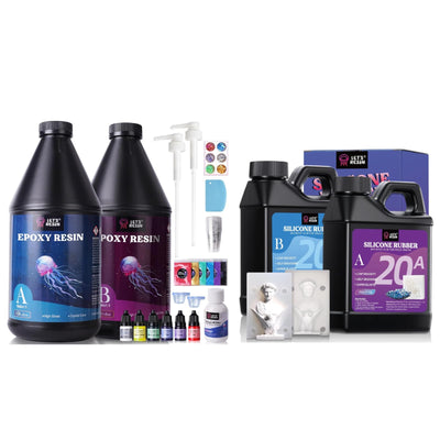 LET'S RESIN 1 Gallon Epoxy Resin with Silicone Rubber Mold Making Kit 36oz, Flexible & Bubble Free Silicone Mold Making, 20A Translucent & Fast Cure Liquid Silicone for Casting Resin Mold