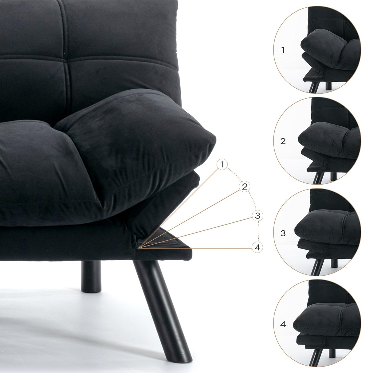 Edbuosy Comfortable Futon Sofa Bed, Memory Foam Loveseat, Convertible Adjustable Sofa Bed CouchSuitable for Office, Home, and Bedroom (Black) Edbuosy