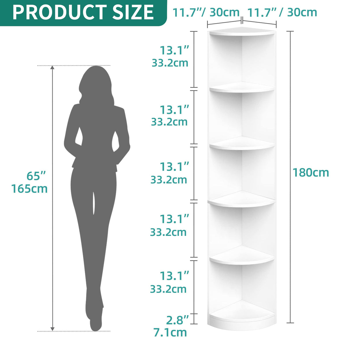 YITAHOME 5-Tier White Corner Bookshelf – Modern Free Standing Display Rack for Living Room and Home Office YITAHOME