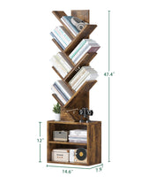 FFFlowerBBBook 6 Tier Tree Bookshelf,Small Bookcase with Storage Cabinet, Modern Tall Narrow Bookshelves Organizer, Floor Standing Book Shelf for Bedroom/Living Room/Home Office/CDs/Movies/Corner FFFlowerBBBook
