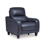Signature Design by Ashley Mercomatic Contemporary Leather Match Wall Hugger Power Recliner with Adjustable Headrest and USB Ports, Blue Signature Design by Ashley