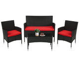 FDW Rattan Furniture Wicker Chair Patio Bristo Set for Outdoor Indoor Use with Loveseats Coffee Table,Red Cushion, 4-Pieces FDW