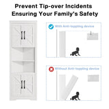 NOVAMAISON 67" Tall Farmhouse Corner Cabinet with Barn Door Design in White - Stylish Storage Solution for Any Room NOVAMAISON