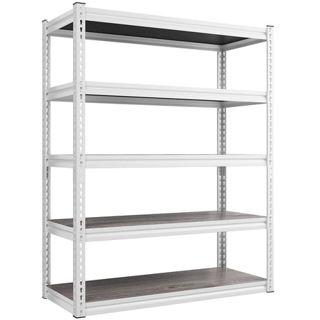 REIBII 65.74" H x 33.85" W x 15.35" D Storage Shelves, 2500LBS Adjustable Metal Shelving Unit, 5 Tier White Shelves for Pantry, Garage, Kitchen, Warehouse, White REIBII