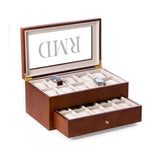 Bey-Berk Bosh Personalized Cherry Custom Wood Watch Box – 20-Slot Organizer with Glass Top, Drawer & Lining Bey-Berk