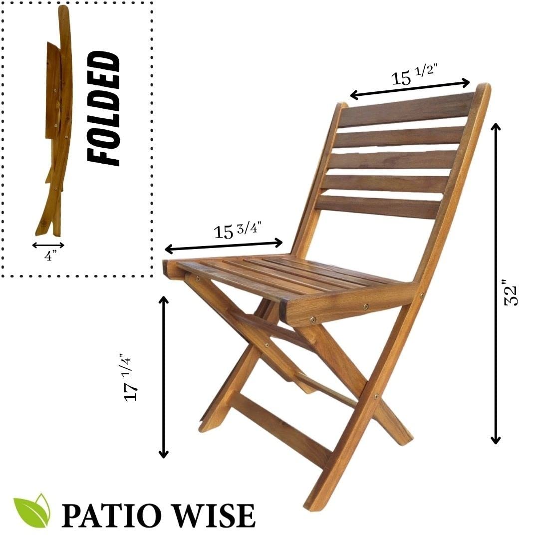 Patio Wise Outdoor Folding Patio Chair Set, 2 Foldable Acacia Wood Seats, Backyard, Balcony, Porch, & Garden Furniture, 15-1/2-Inches Wide x 15-3/4-Inches Deep x 32-Inches High, Teak - WoodArtSupply