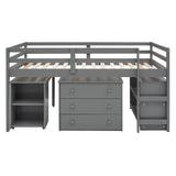 Twin Loft Bed with Desk Low Study Kids Twin Loft Bed with Storage Drawers, Low Loft Bed Twin for Kids Twin Loft Bed with Safety Guard Rails and Bookcase Shelf (Grey, Twin Loft with Desk) Harper & Bright Designs