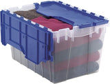 Akro-Mils KeepBox 12 Gallon Storage Container, Nesting and Stackable Plastic Storage Box with Lid Attached, Clear Tote for Garages, Closets, and Moving, 21-1/2" x 15" x 12-1/2", Clear/Blue Akro-Mils
