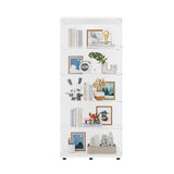 CISURCPI Glass Display Cabinet with 5 Shelves Double Door, Curio Cabinets for Living Room, Bedroom, Office, White Floor Standing Glass Bookshelf, Quick Installation，73.82”(H) x 31.69”(L) x 14.37”(W) CISURCPI