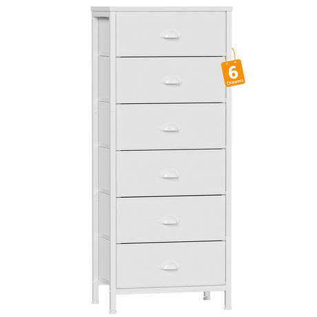 Furnulem White Tall Dresser for Bedroom,Vertical Storage Tower Unit and End Table with 6 Drawers, Nightstand Furniture with Fabric Drawer Organizer in Living Room,Closet,Entryway,Hallyway Furnulem