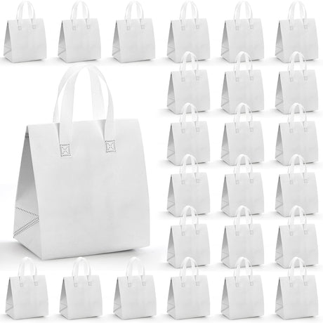 ZENFUN Set of 25 Insulated Take Away Bags, Small Insulated Cooler Bag Grocery Bags, White Thermal Bags for Hot&cold Frozen Food, Food Delivery, 9.5 x 6 x 10 Inches ZENFUN