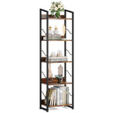 Hosfais 5-Tier Rustic Brown Narrow Bookshelf with Edge Protection for Home and Office Hosfais