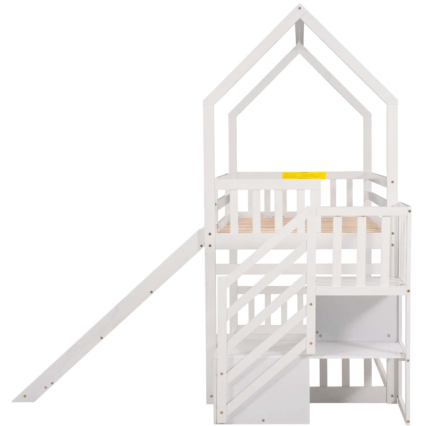 RuiSiSi Twin Over Twin Solid Wood Bunk Bed with Slide and Storage Staircase, White - WoodArtSupply