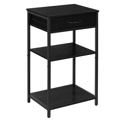 3 Tier Printer Stand Under Desk Small Printer Table with Storage Drawers Wood Printer Shelf Rack for Desk Black Side Table Nightstand for Home Office Organization