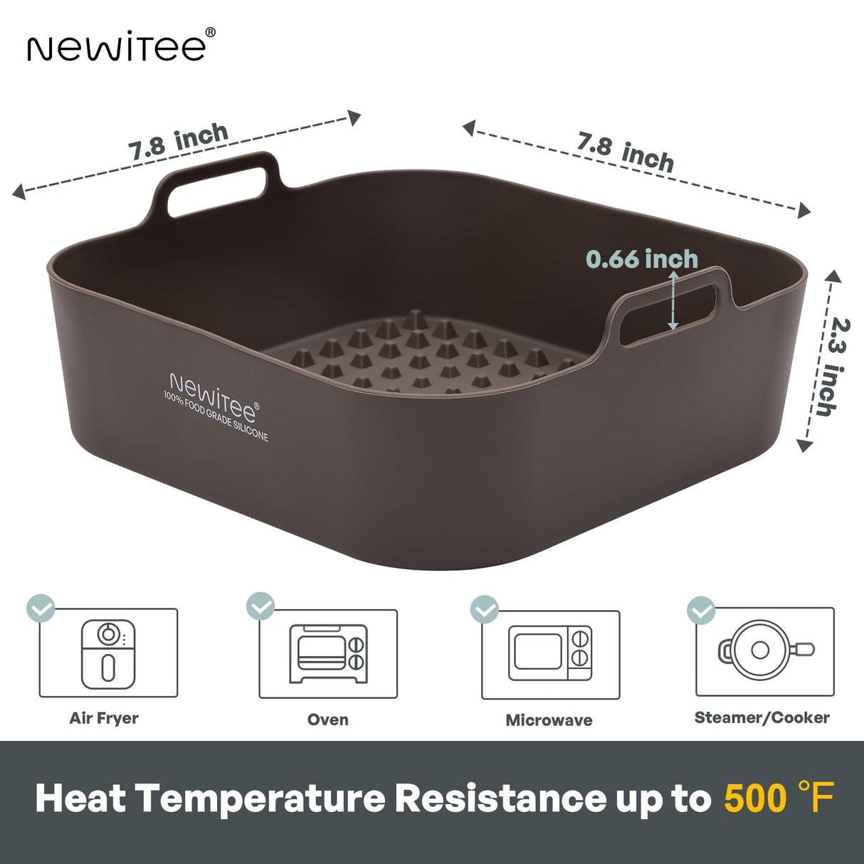 NEWITEE Air Fryer Silicone Liners 5 Qt For Ninja* AF141/AF181/COSORI*, 2 Pack BPA Free Platinum Air Fryer Basket Liners, Square Ninja Large Reusable Air Fryer Accessories Replacement for Parchment NEWITEE