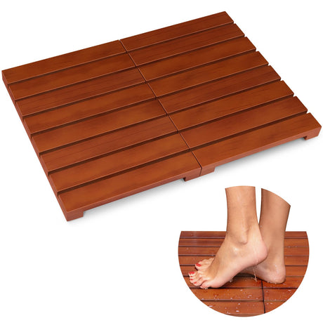 Teak Shower Mat - Foldable Wood Bath Mat, Floor Mat for Bathtub, Door, Spa, Sauna, Pool, Ideal for Indoor Outdoor HONGJUNLEE