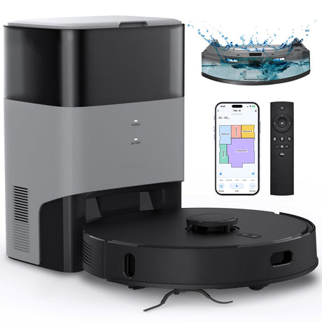 Robot Vacuum and Mop Combo, Self-Emptying, 60-Day Capacity, Schedule, 180mins Runtime, Home Mapping, Wi-Fi/App/Alexa/Remote, Robotic Vacuum Cleaner for Pet, Hard Floors, Carpet FIXR