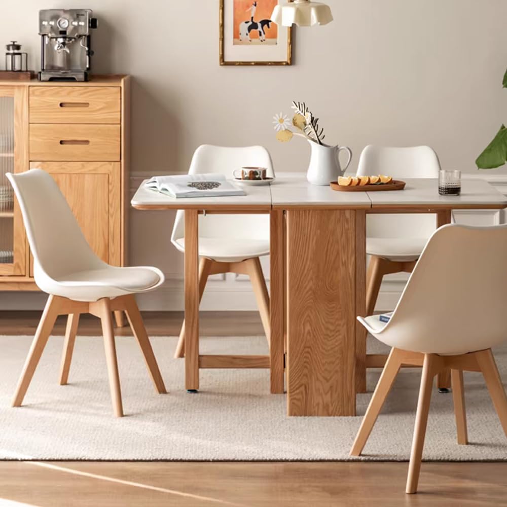 LSSBOUGHT Mid Century Modern Dining Chairs, Shell Lounge Plastic Desk Chair Side Chair with Soft Padded and Wooden Legs for Dining Room Living Room Bedroom Kitchen Set of 2 (White) LSSBOUGHT