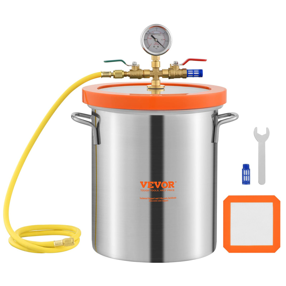 VEVOR 5 Gallon Vacuum Chamber, Upgraded Tempered Glass Lid Vacuum Degassing Chamber, 304 Stainless Steel Chamber, for Stabilizing Wood, Resin Degassing, Silicone Degassing and Plaster Degassing VEVOR