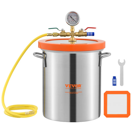 VEVOR 5 Gallon Vacuum Chamber, Upgraded Tempered Glass Lid Vacuum Degassing Chamber, 304 Stainless Steel Chamber, for Stabilizing Wood, Resin Degassing, Silicone Degassing and Plaster Degassing VEVOR