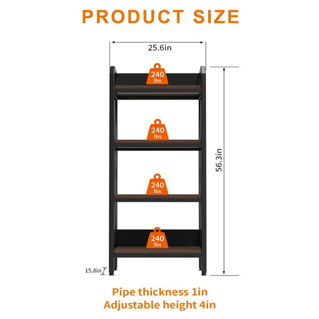 Bakers Rack with 4-Tier Adjustable Wood Shelves, Heavy-Duty Metal Frame Kitchen Shelf Organizer, Microwave Stand for Kitchen, Living Room, Apartments, 25.6" Wider Sailret