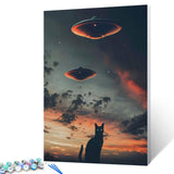 Tucocoo UFO Paint by Bumbers for Adults Beginner Black Cat DIY Paint by Numbers Acrylic Paint Canvas Sunset Moon Bedroom Decor Fantasy Scene Dark Clouds Painting Kits Art 16x20 Inch （Without Frame ） Tucocoo