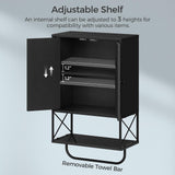 MAHANCRIS Bathroom Wall Cabinet with 2 Door and Adjustable Shelf, Farmhouse Medicine Cabinet with Towel Rack, 3-Tier Wall Mounted Storage Cabinet Over The Toilet for Bathroom Laundry Room, Black MAHANCRIS