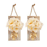 Rustic Mason Jar Wall Decor Sconces with LED Fairy Lights -Battery Cordless Wall Sconces, Farmhouse Wall Decor with Silk Flowers, Perfect for Bedroom, Kitchen, Bathroom, and Home Decor (Set of 2) Muasdae