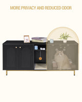 Hzuaneri Cat Litter Box Enclosure, Hidden Litter Box Furniture, Wooden Pet House Side End Table, Storage Cabinet Bench for Living Room, Bedroom, 55.2 x 20 x 23.9 inches, Black and Gold CB81504A Hzuaneri