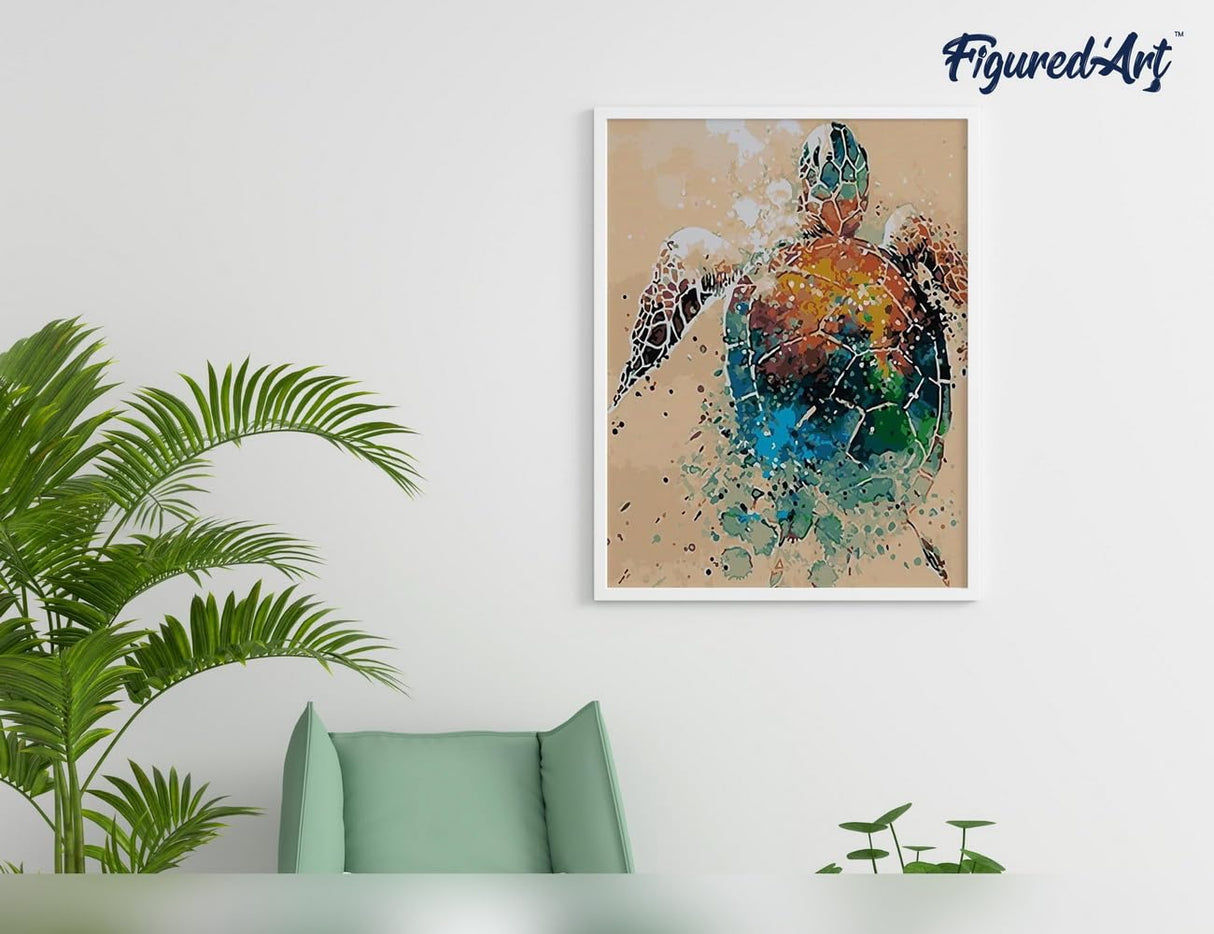 Figured'Art Paint by Numbers for Adults with Frame Turtle Design 16"x20" - Craft Art Painting DIY Kit Canvas Already Stretched on a Wooden Frame Figured'Art