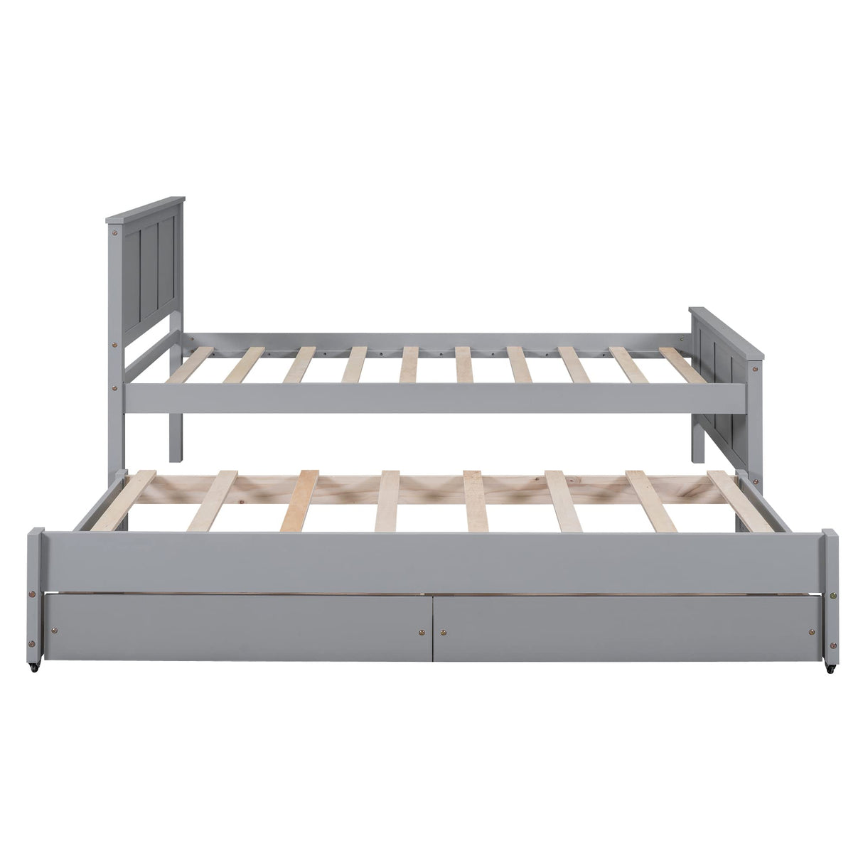 Merax Wood Farmhouse Platform Bed with Trundle and 2 Drawers Twin Daybed Frame with Headboard for Kids Teens Adults/No Box Spring Needed, Grey Merax