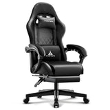TUKAKA Gaming Chair,Ergonomic Massage Computer Office Desk Chair with Footrest,Pocket Spring Cushion,Reclining Leather Adjustable Gamer Chair with Headrest and Lumbar Support,Black TUKAKA