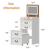 FONTOI Vanity Desk, 3 in 1 Vanity Desk with Hidden Chair, Farmhouse Vanity with Mirror and Lights, Small Makeup Vanity with Charging Station Storage Shelf for Bedroom, White & Brown FONTOI