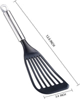 KSENDALO Fish Spatula for Nonstick Cookware -Slotted Turner Egg Spatula -Wide Thin Spatula with European Nylon Blade for Kitchen Use- Egg Flipper Utensils, Black KSENDALO