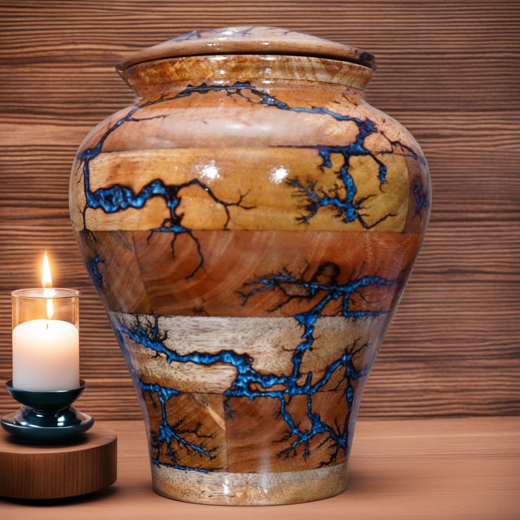 Generic Best Urn for Human Ashes Large Wooden urn for Cremation Adult urn Box for Ashes Personalized Wooden urn Burial urn for Funeral Wood Box (Large 200 lbs), Blue Resin, blueresin-01 Generic