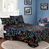 Chezmoi Collection 4-Piece Kids/Teens Gamer Sheet Set - Soft Microfiber Multi-Color Video Games Gamepad Whimsical Fun Kids Sheets, Full Size Chezmoi Collection