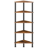 HOOBRO Corner Shelf Stand, Industrial 5-Tier Corner Bookshelf with Metal Frame, Plant Corner Display Shelf, Corner Bookcase for Small Spaces, Bedroom, Living Room, Rustic Brown BF33CJ01 HOOBRO
