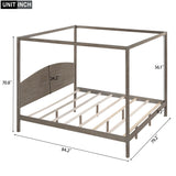 jurmiture King Size Canopy Bed with Support Legs, Solid Wood 4 Post Canopy Platform Bed Frame for Kids Teens Adults, No Box Spring Needed, Brown Wash jurmiture