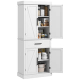 HOMCOM 72" Tall Kitchen Pantry Cabinet with Adjustable Shelves, Farmhouse Storage Cabinet with Barn Doors, Drawer and 5-Tier Shelf, Freestanding Cupboard, White HOMCOM