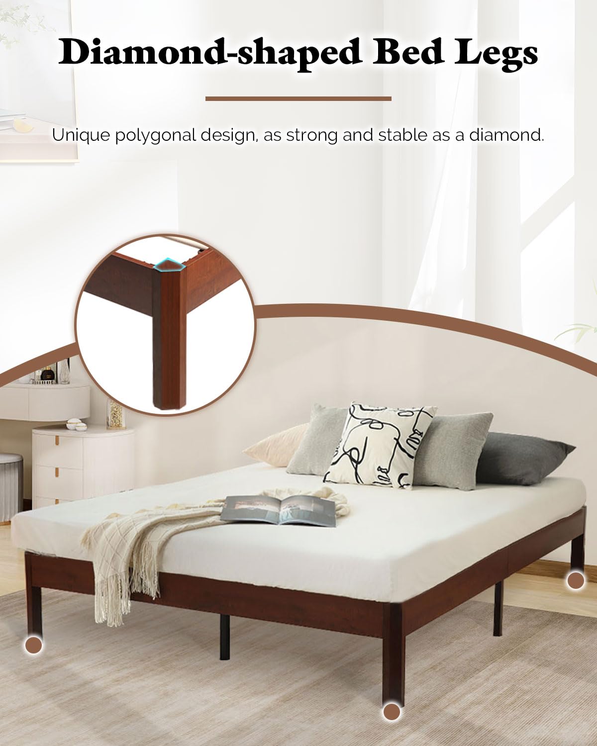 14 inch Sturdy Heavy Duty Wood Bed Frames with Wooden Slats, Full Size Platform Bed Frame, Natural Classic Design, Easy Set Up, No Box Spring Needed, Storage Space Under-Bed (Full) Generic