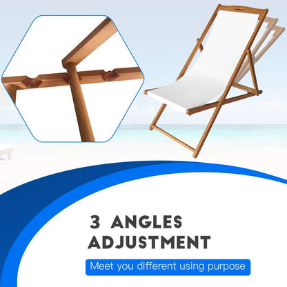 Dkeli Beach Sling Chairs Set of 2 Outdoor Folding Portable Beach Chairs with Solid Wooden Frame and Polyester Canvas Reclining Adjustable Patio Lounge Chair for Yard Pool Balcony Garden