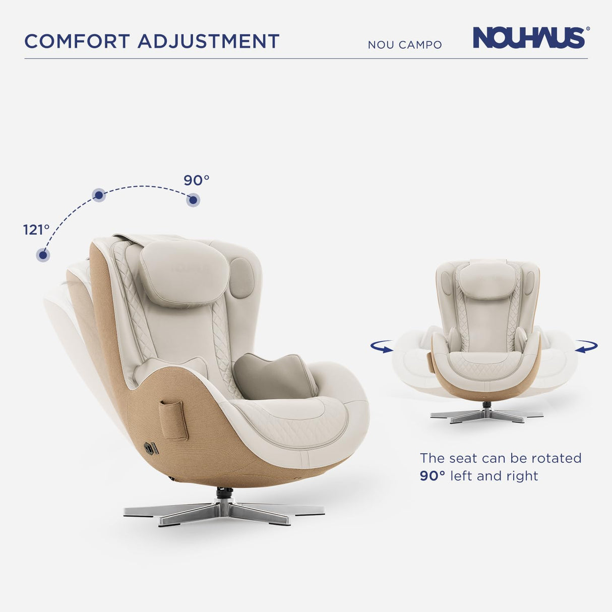 Nouhaus NOU Campo Heated Massage Chair,Full Body Massaging Zero-Gravity Leisure Recliner with Low-Noise 3D Massage and Dual Sound Systems Modern Massage Chairs (Elder White) Nouhaus
